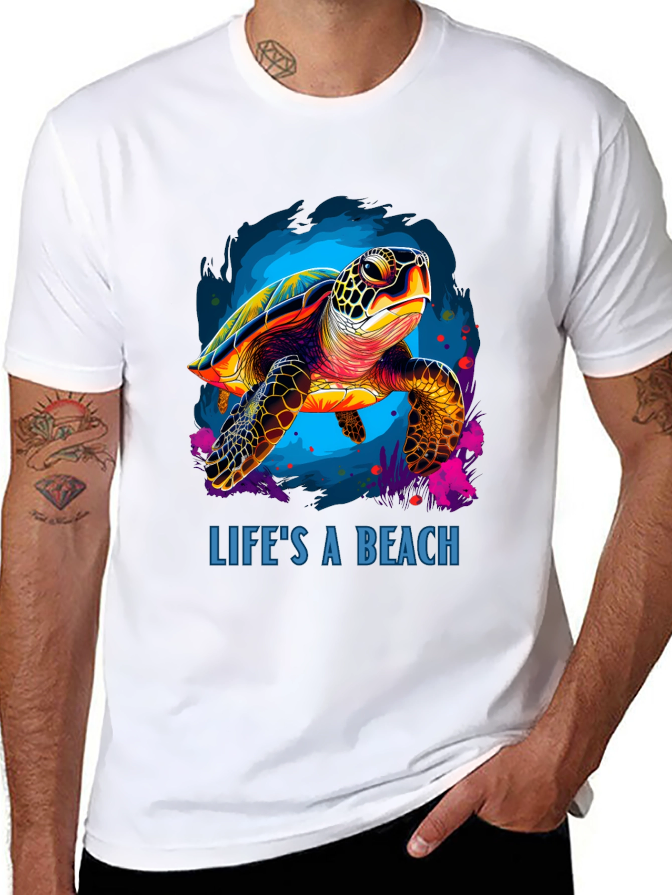 Lifes A Beach Turtle Graphic Tee - Black