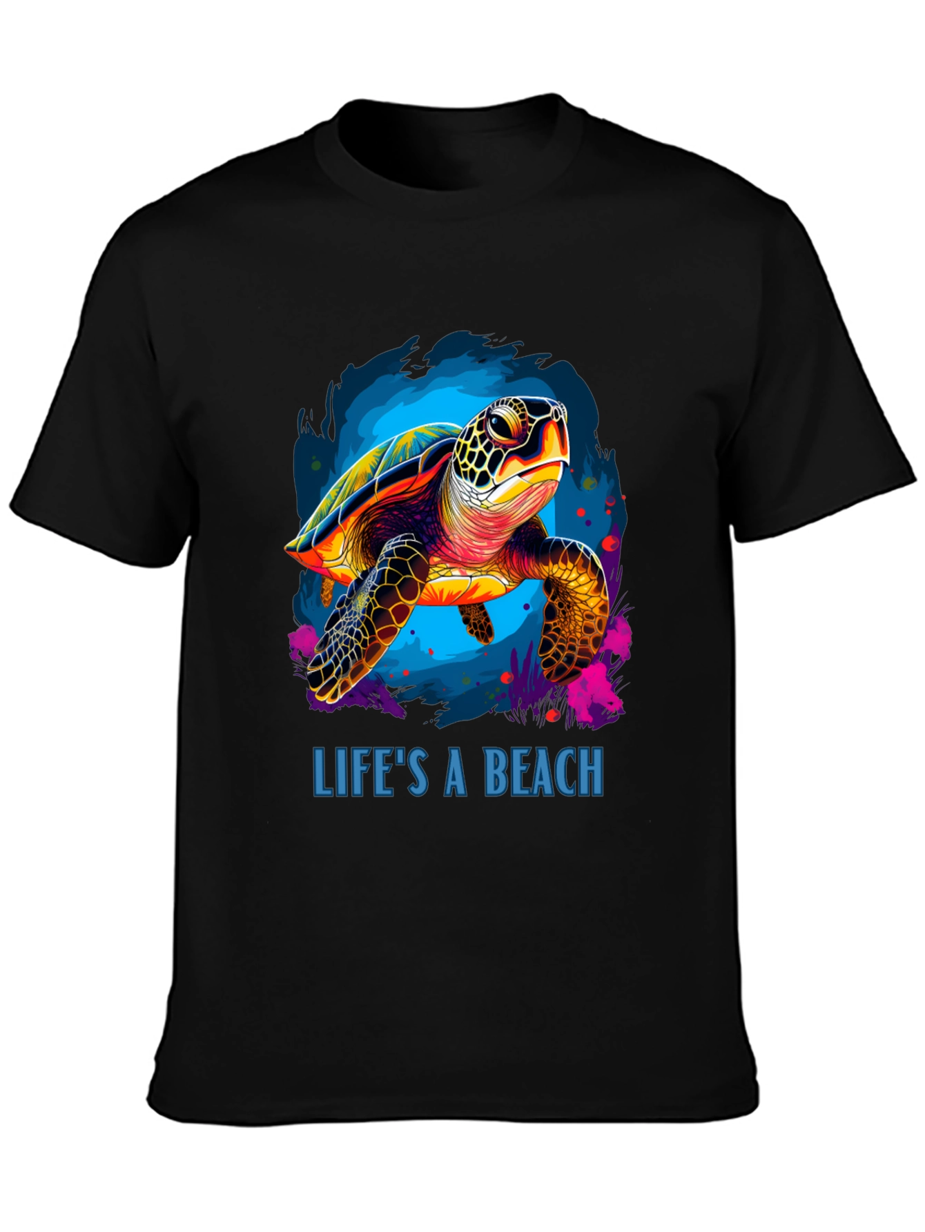 Lifes A Beach Turtle Graphic Tee - Black