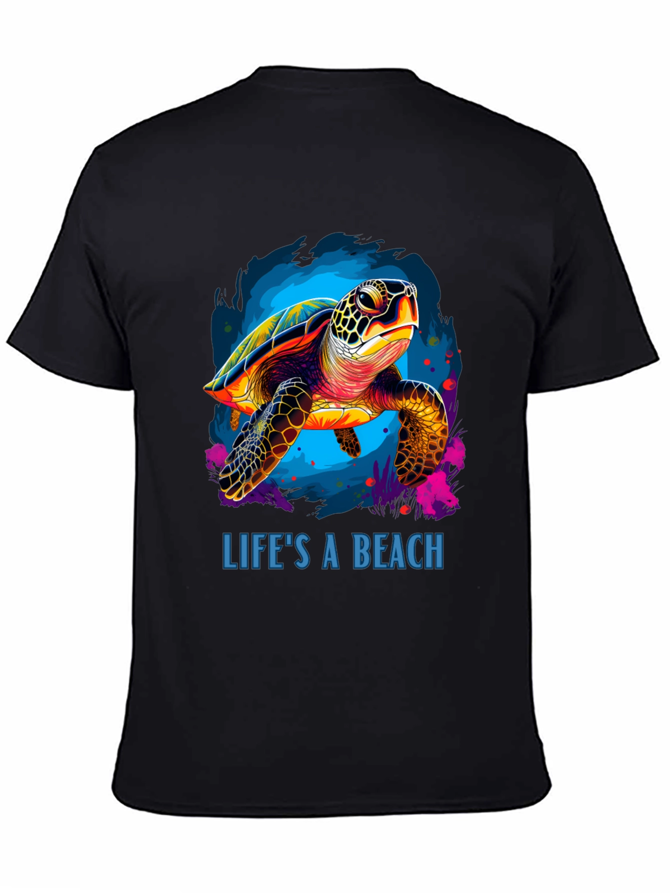 Lifes A Beach Turtle Graphic Tee - Black