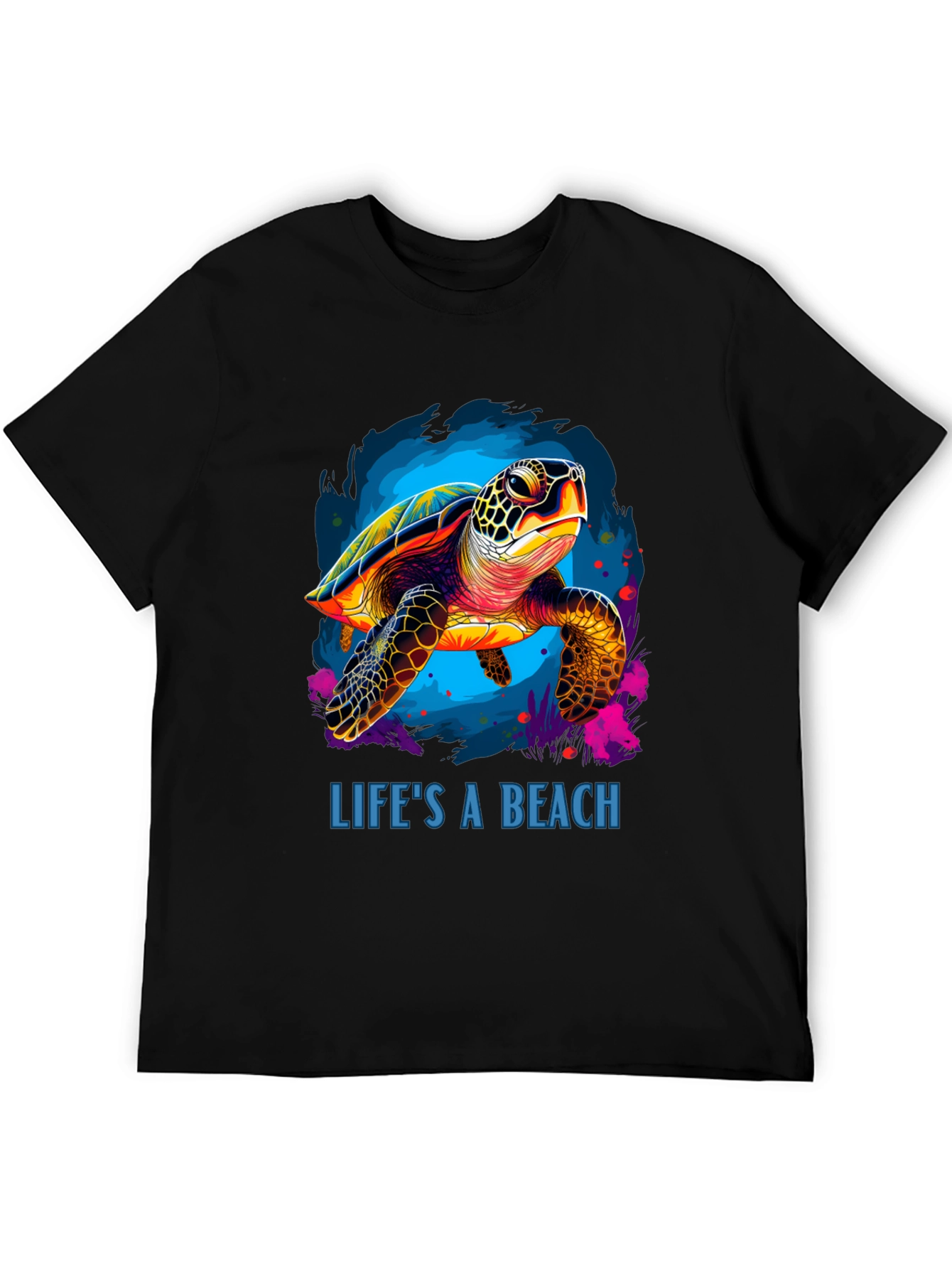 Lifes A Beach Turtle Graphic Tee - Black