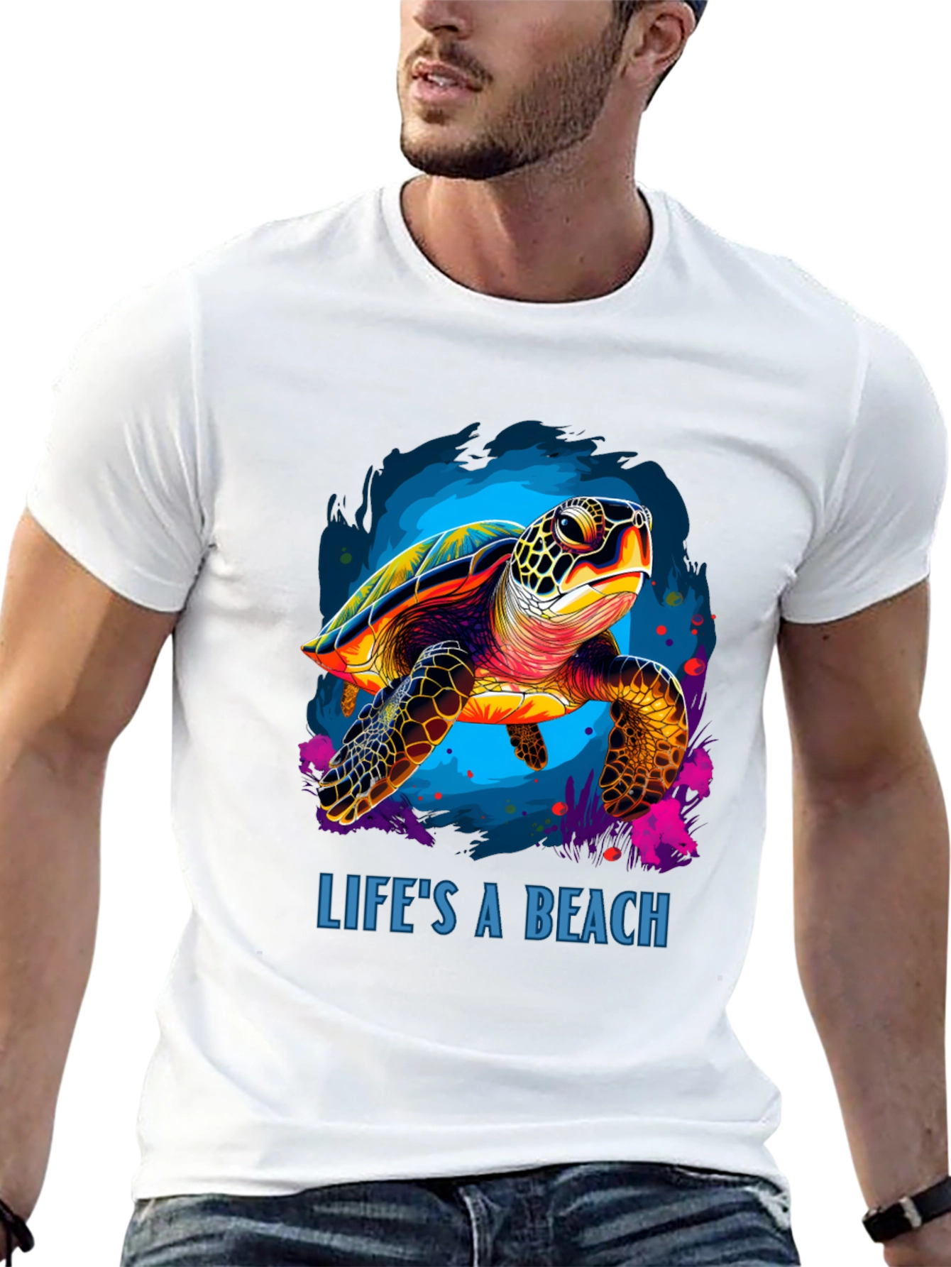 Lifes A Beach Turtle Graphic Tee - Black
