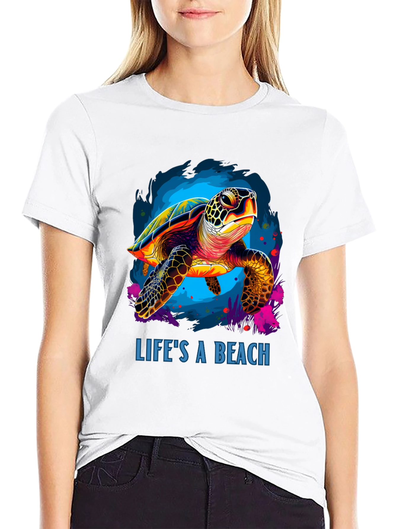 Lifes A Beach Turtle Graphic Tee - Black