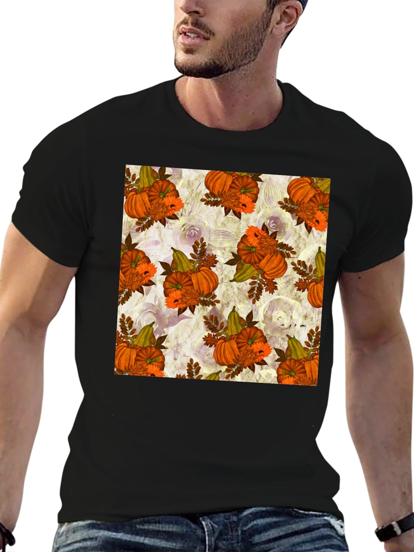 Pumpkin Floral Print Tee - Seasonal Style