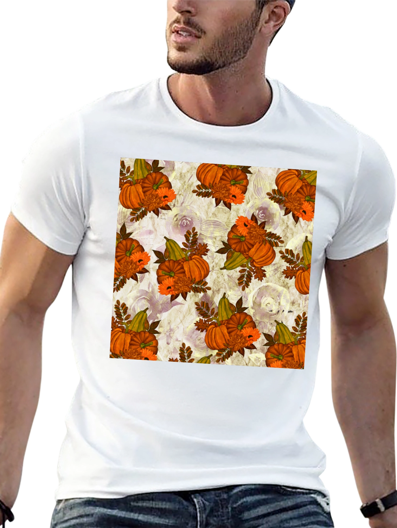 Pumpkin Floral Print Tee - Seasonal Style