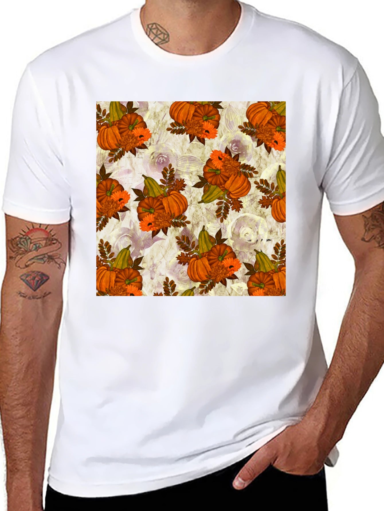 Pumpkin Floral Print Tee - Seasonal Style