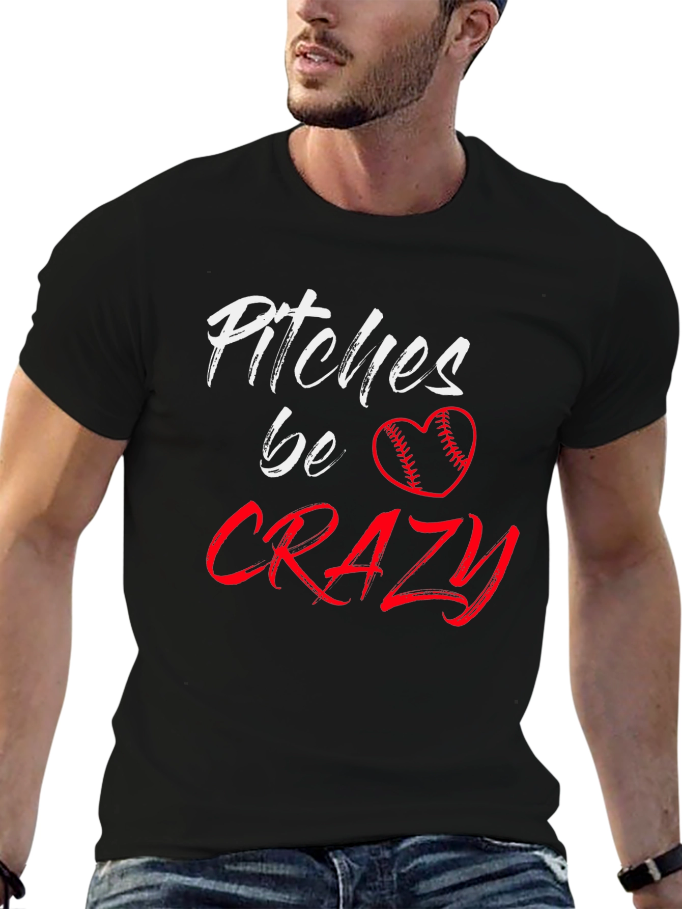 Pitches Be Crazy Baseball Heart Graphic Tee