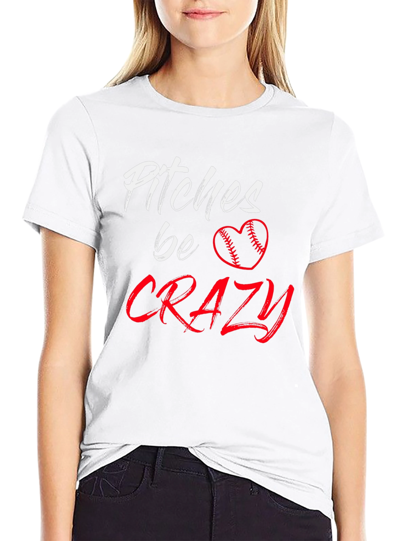 Pitches Be Crazy Baseball Heart Graphic Tee