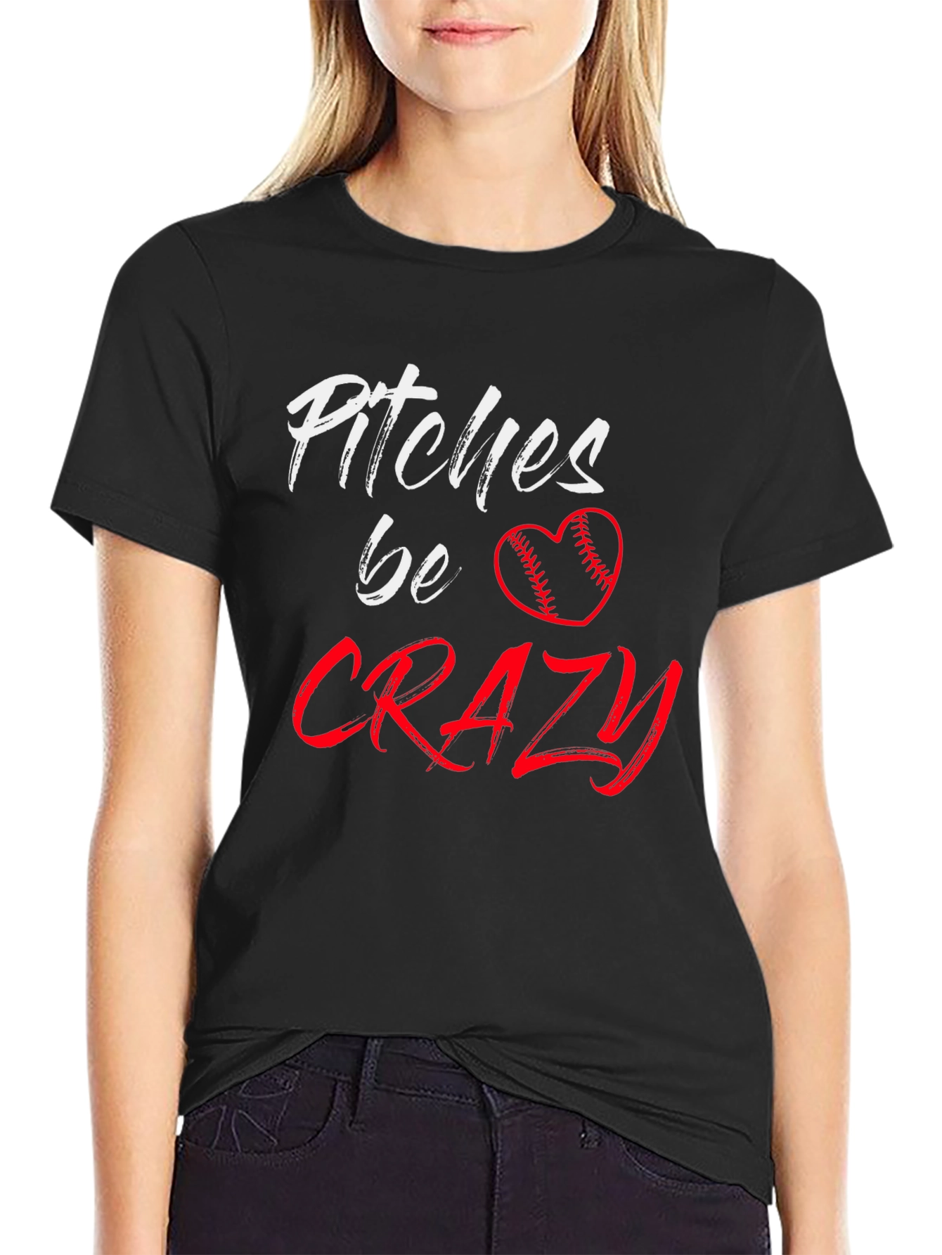 Pitches Be Crazy Baseball Heart Graphic Tee