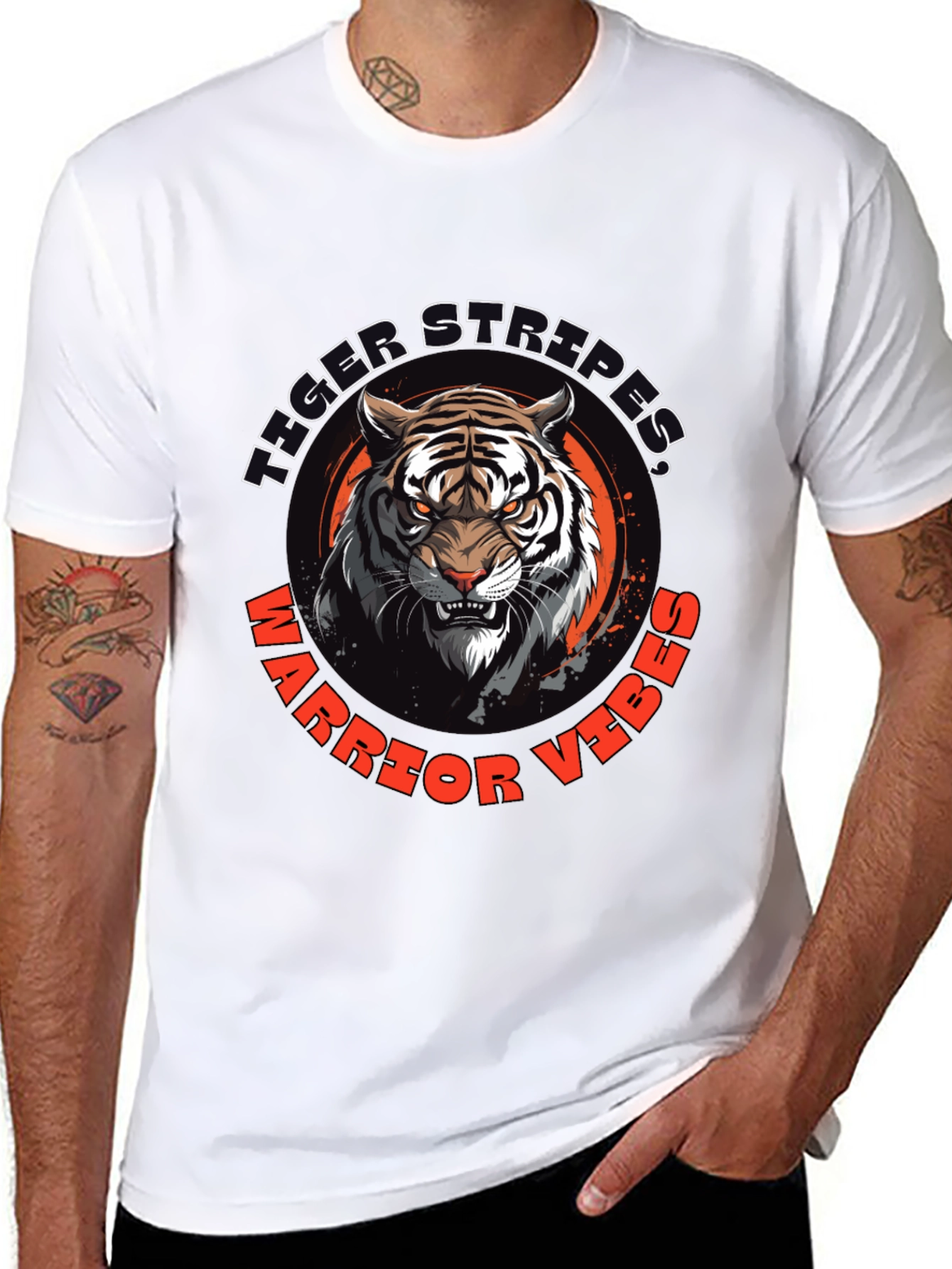 Tiger Stripes Warrior Vibes Black Graphic Tee