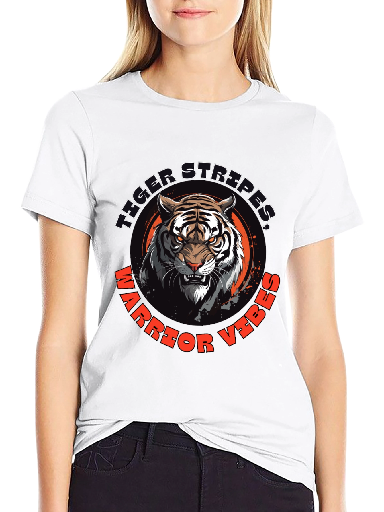 Tiger Stripes Warrior Vibes Black Graphic Tee