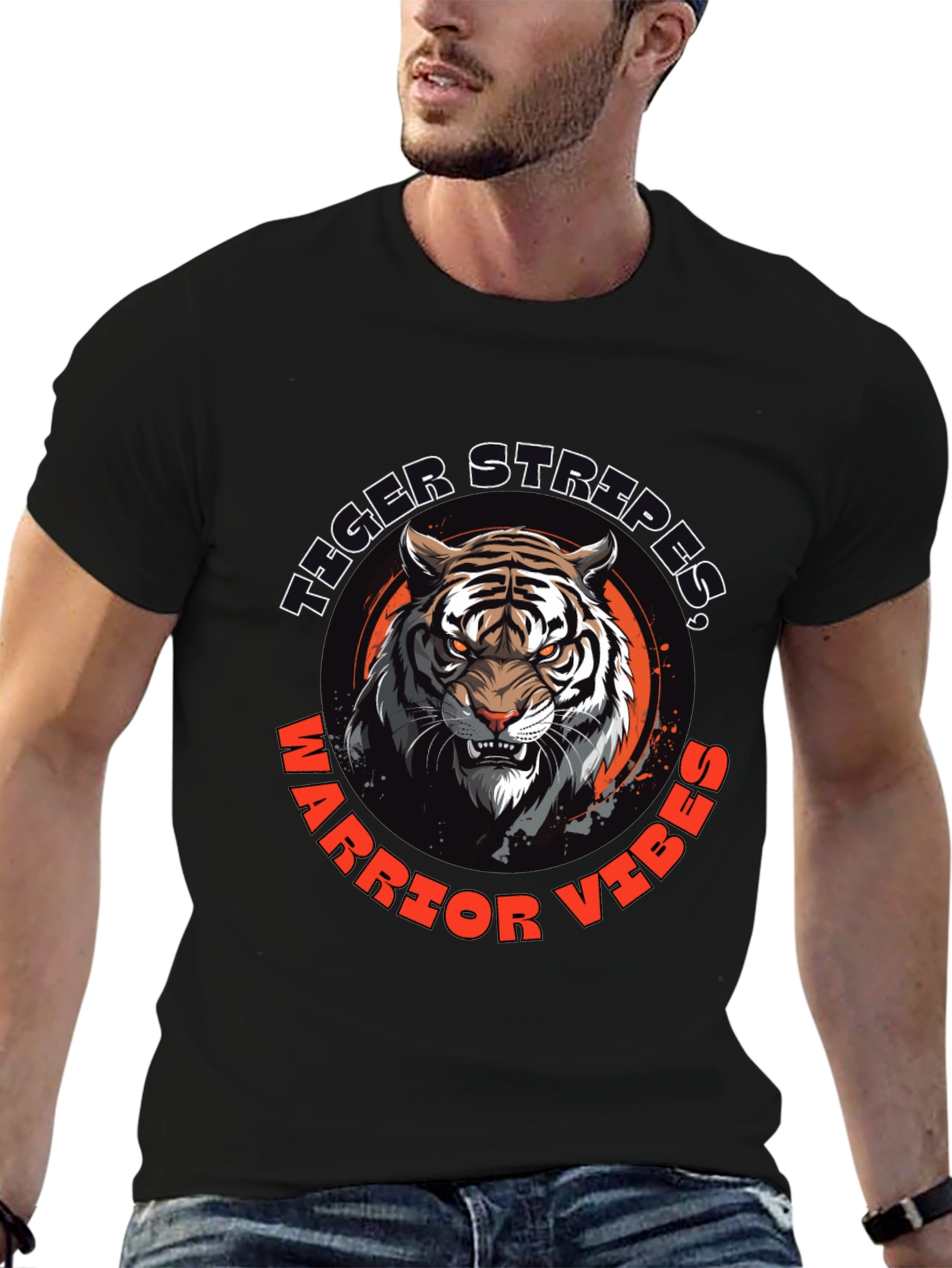 Tiger Stripes Warrior Vibes Black Graphic Tee