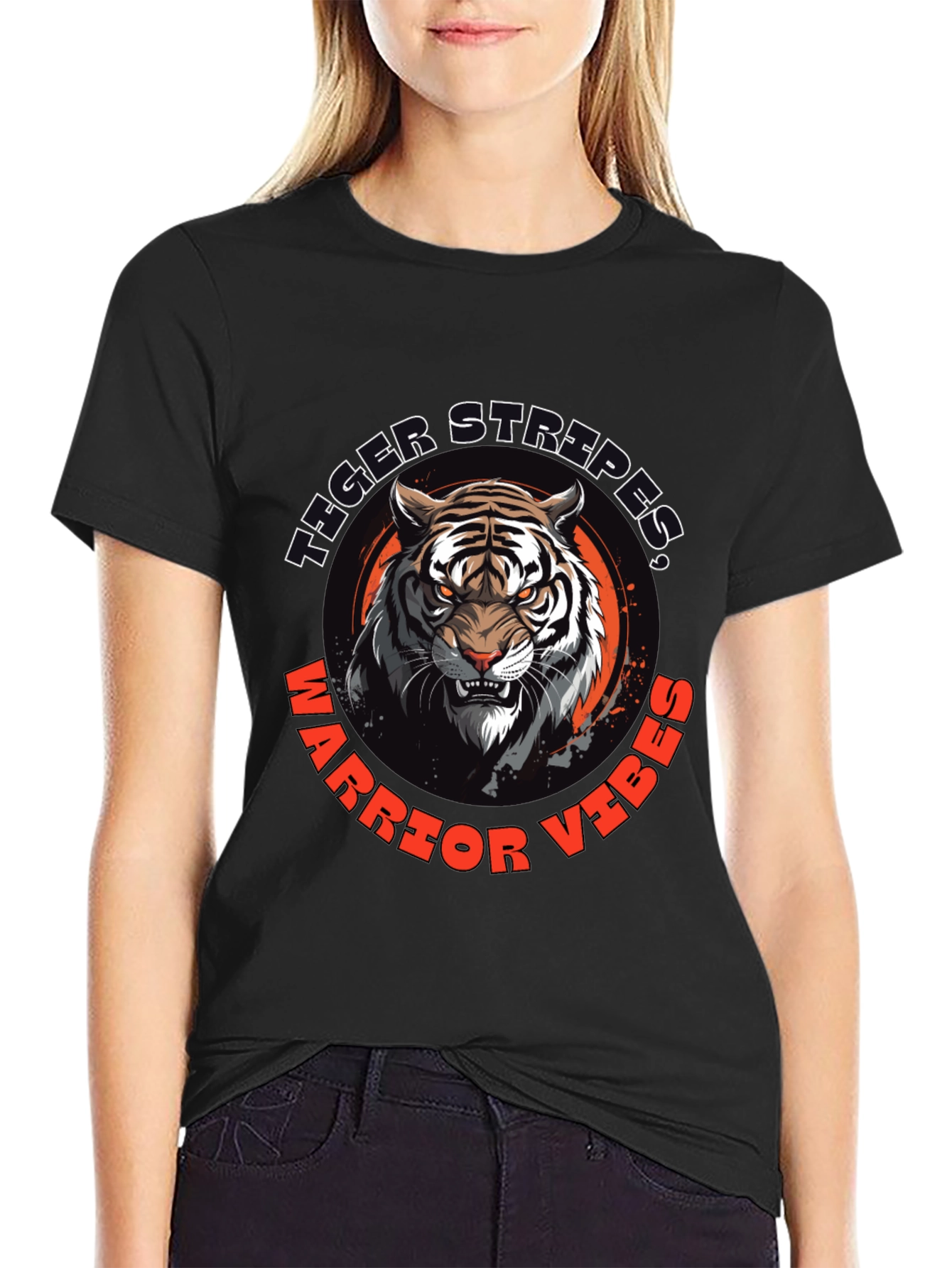 Tiger Stripes Warrior Vibes Black Graphic Tee