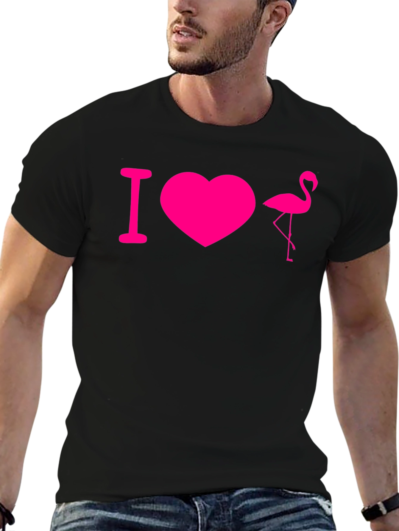 I Love Flamingos T-Shirt - Black