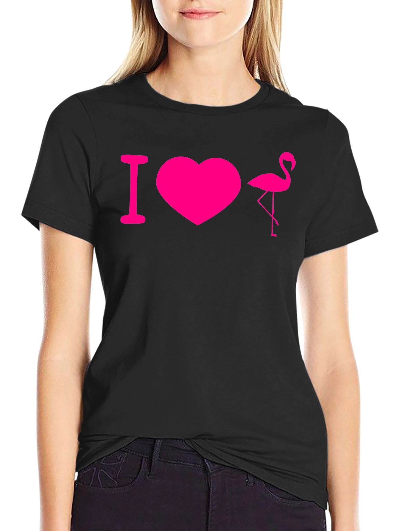 I Love Flamingos T-Shirt - Black