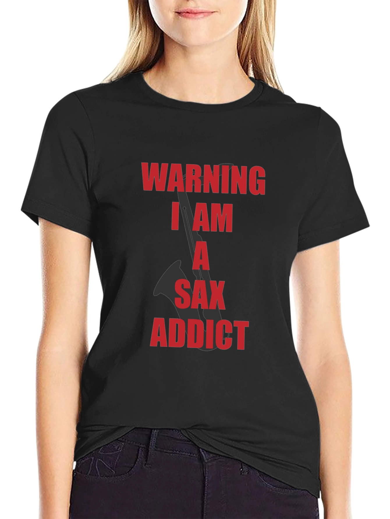 Saxophone Addict Graphic Tee - Black Cotton T-Shirt
