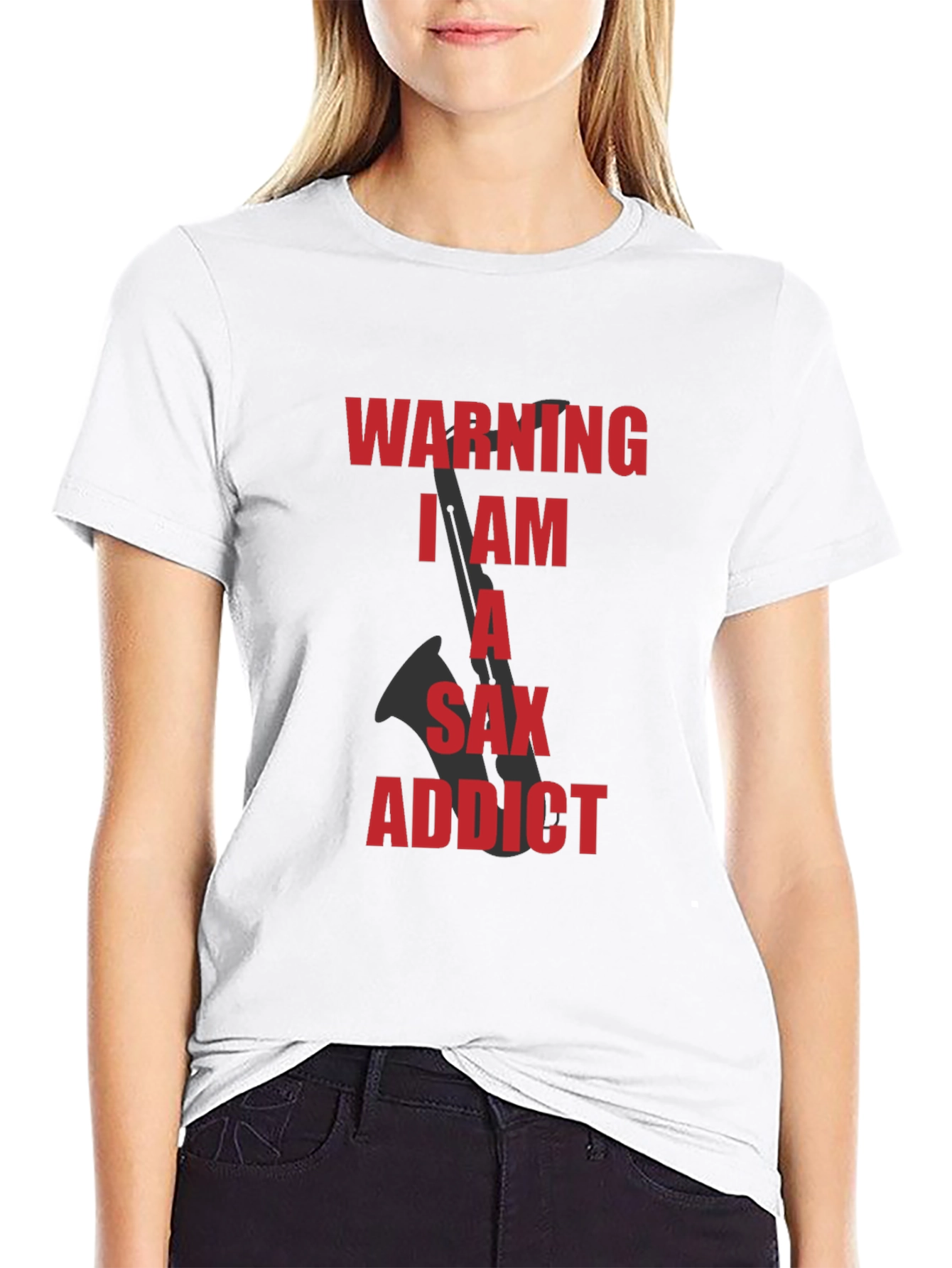 Saxophone Addict Graphic Tee - Black Cotton T-Shirt