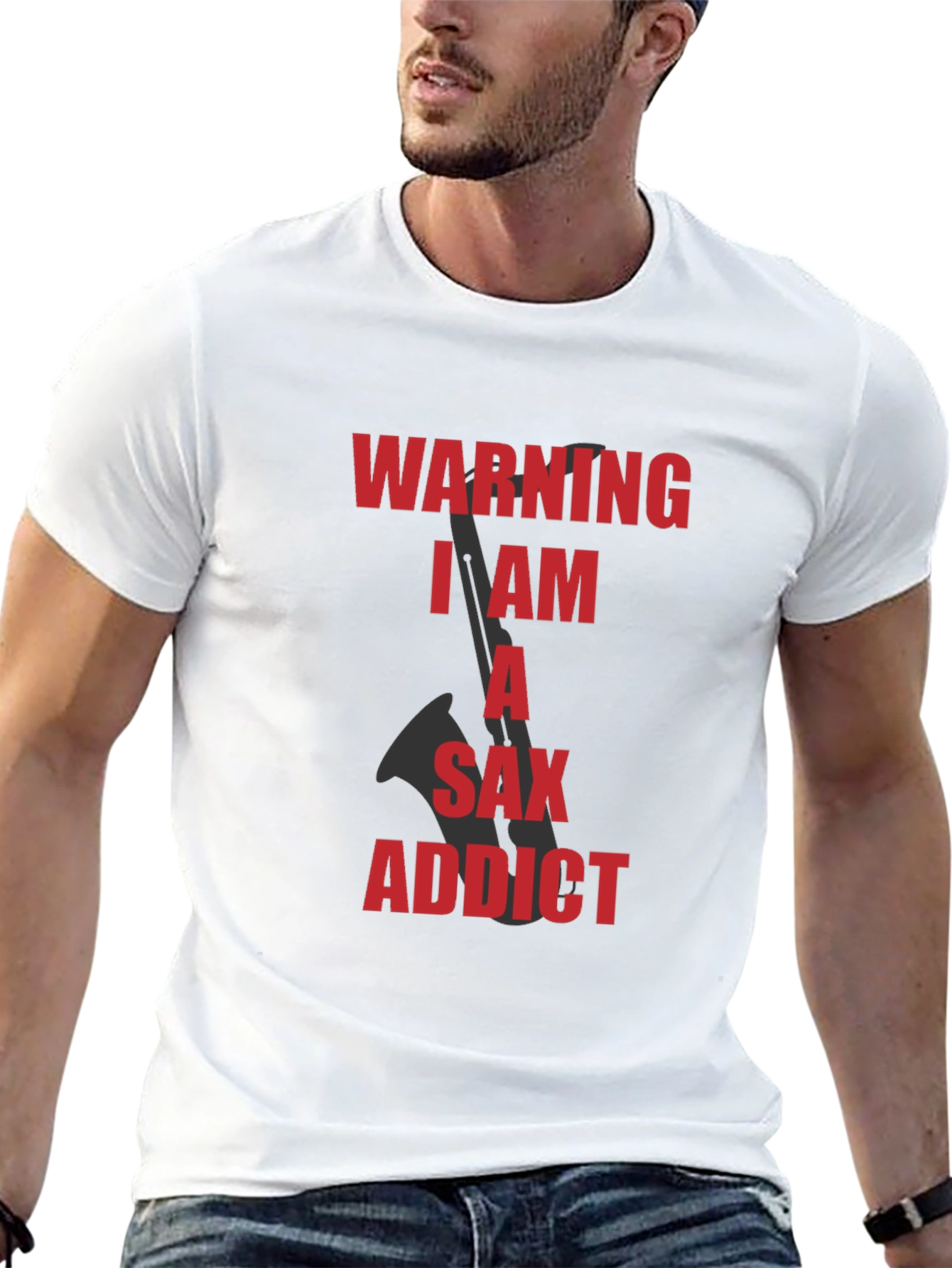 Saxophone Addict Graphic Tee - Black Cotton T-Shirt