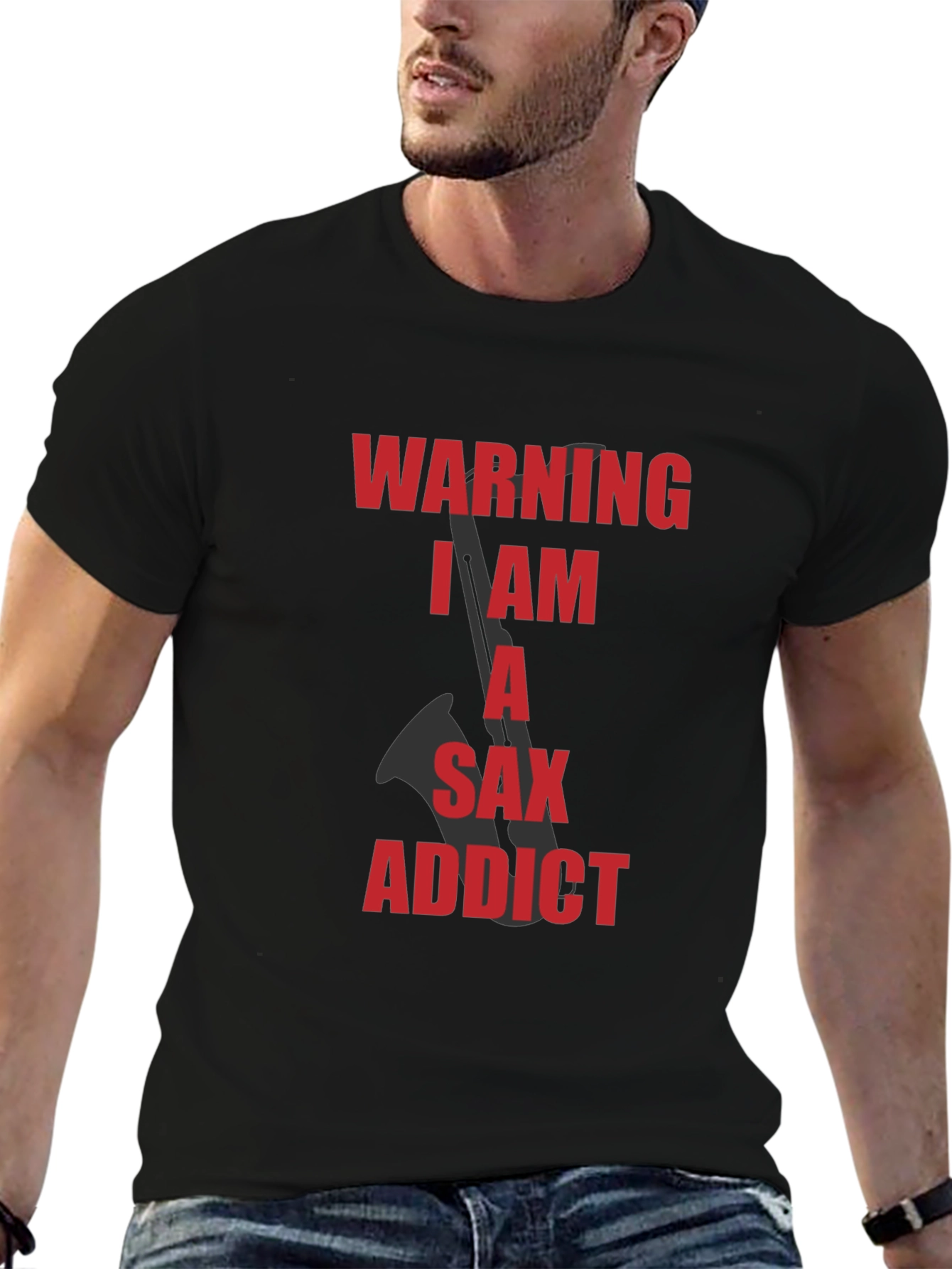 Saxophone Addict Graphic Tee - Black Cotton T-Shirt