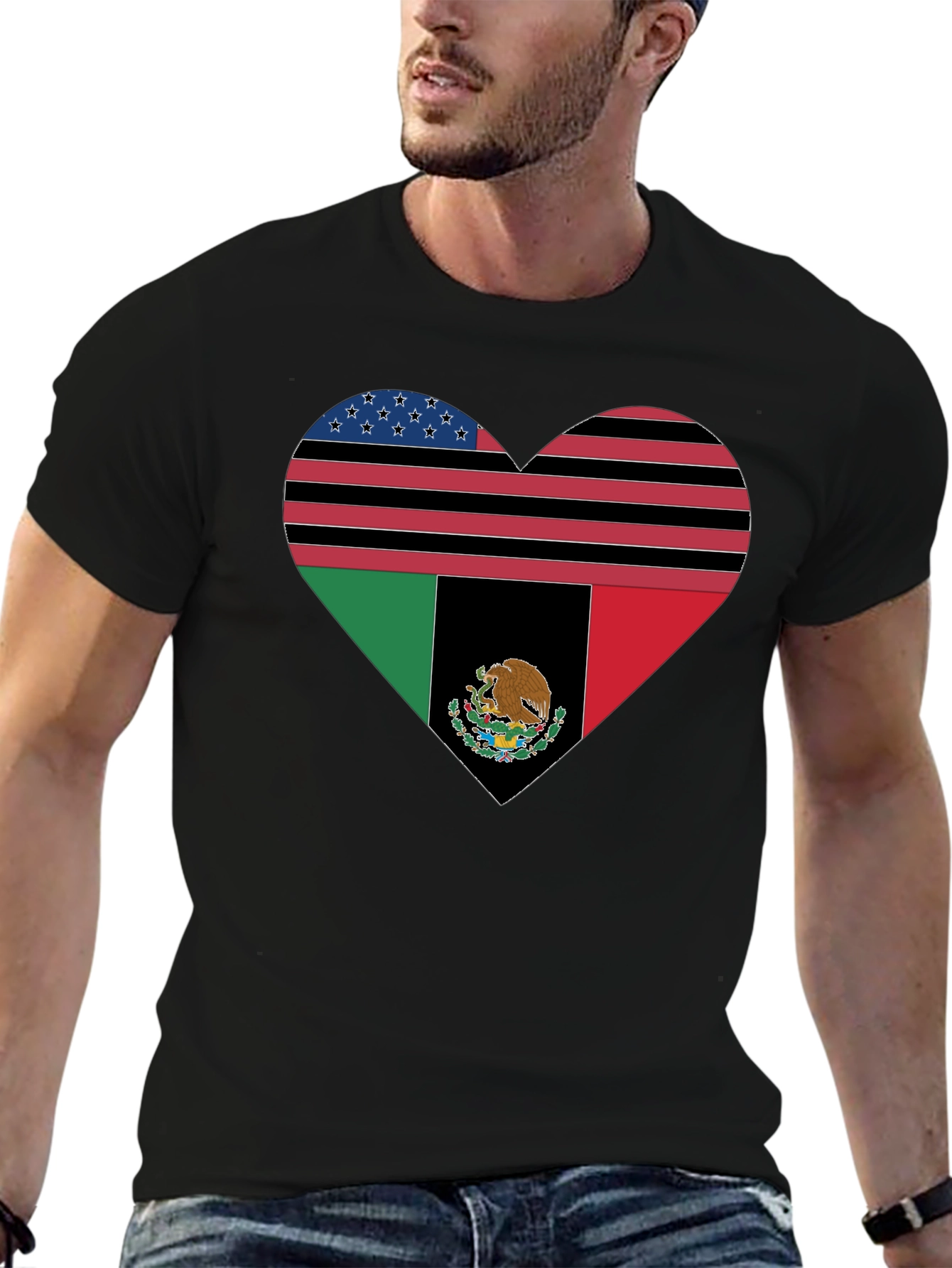 Heart Flag Graphic Tee - USA & Mexico Pride