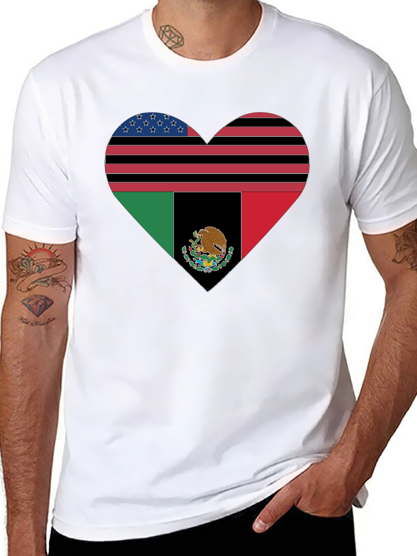 Heart Flag Graphic Tee - USA & Mexico Pride