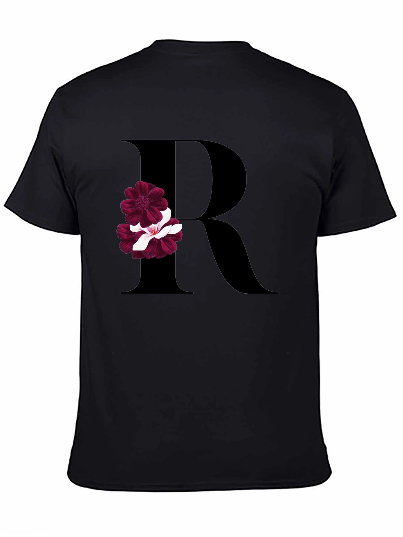 Floral Letter R Black T-Shirt