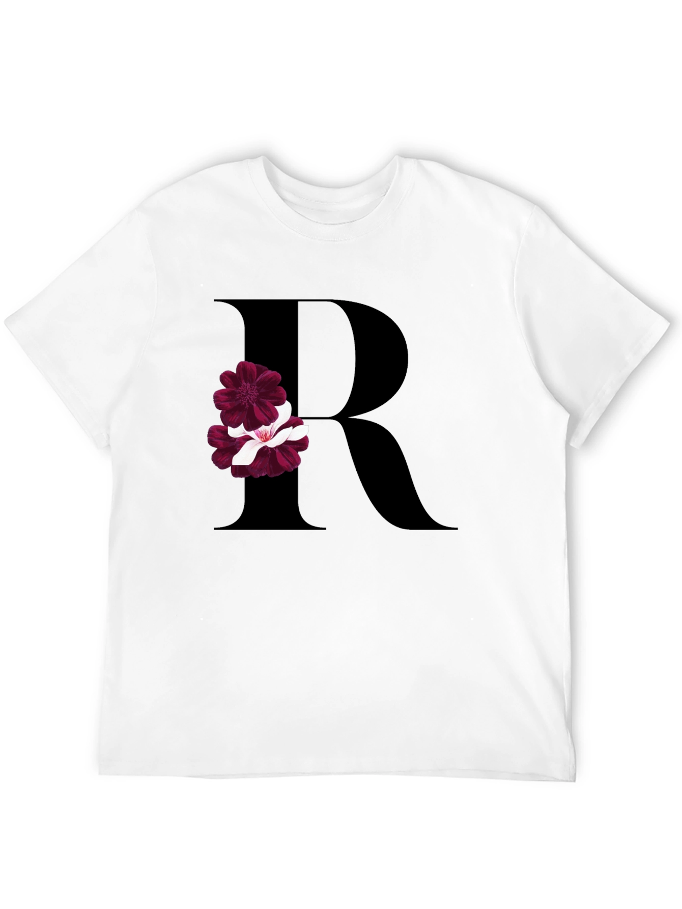 Floral Letter R Black T-Shirt