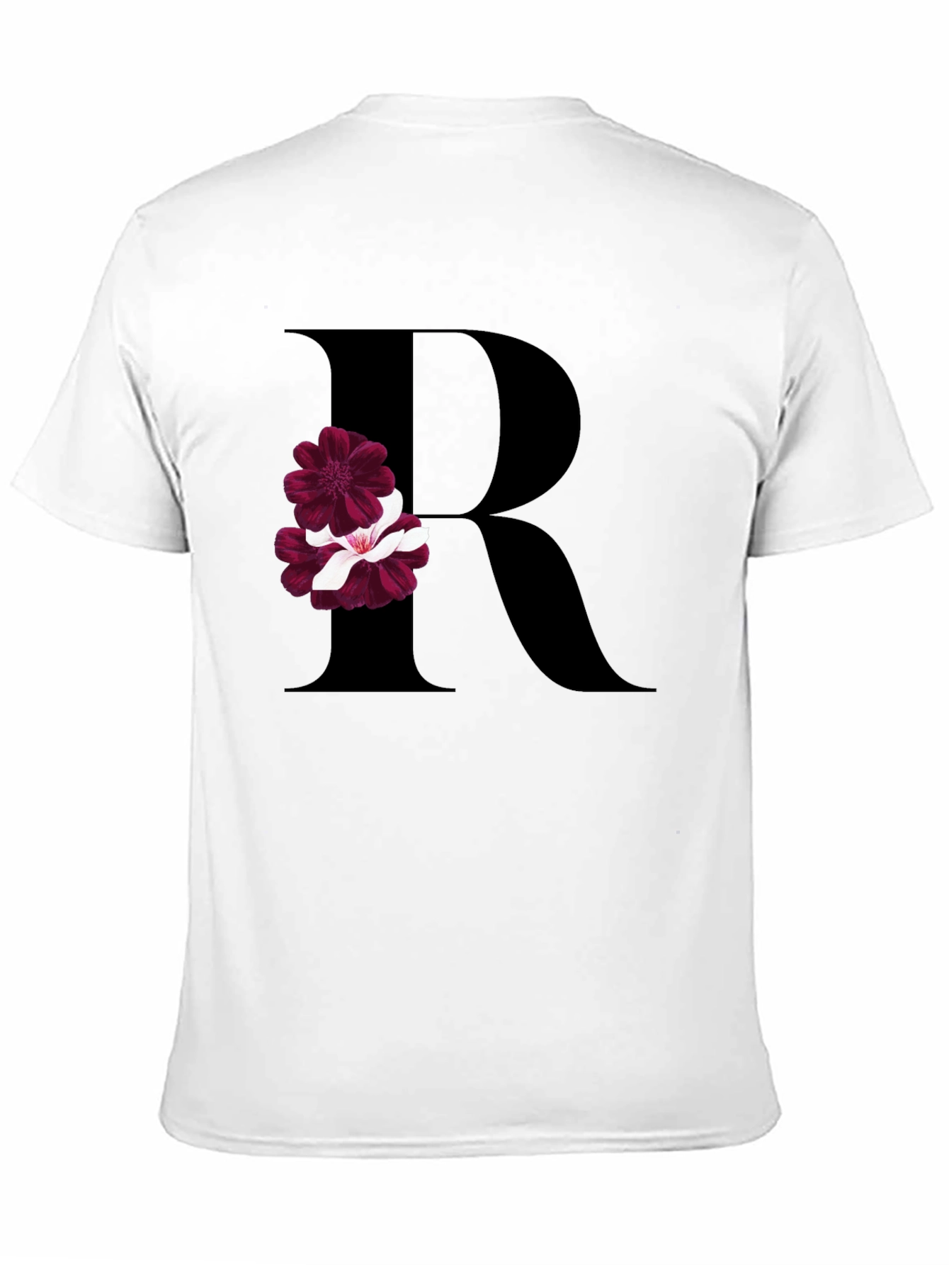 Floral Letter R Black T-Shirt