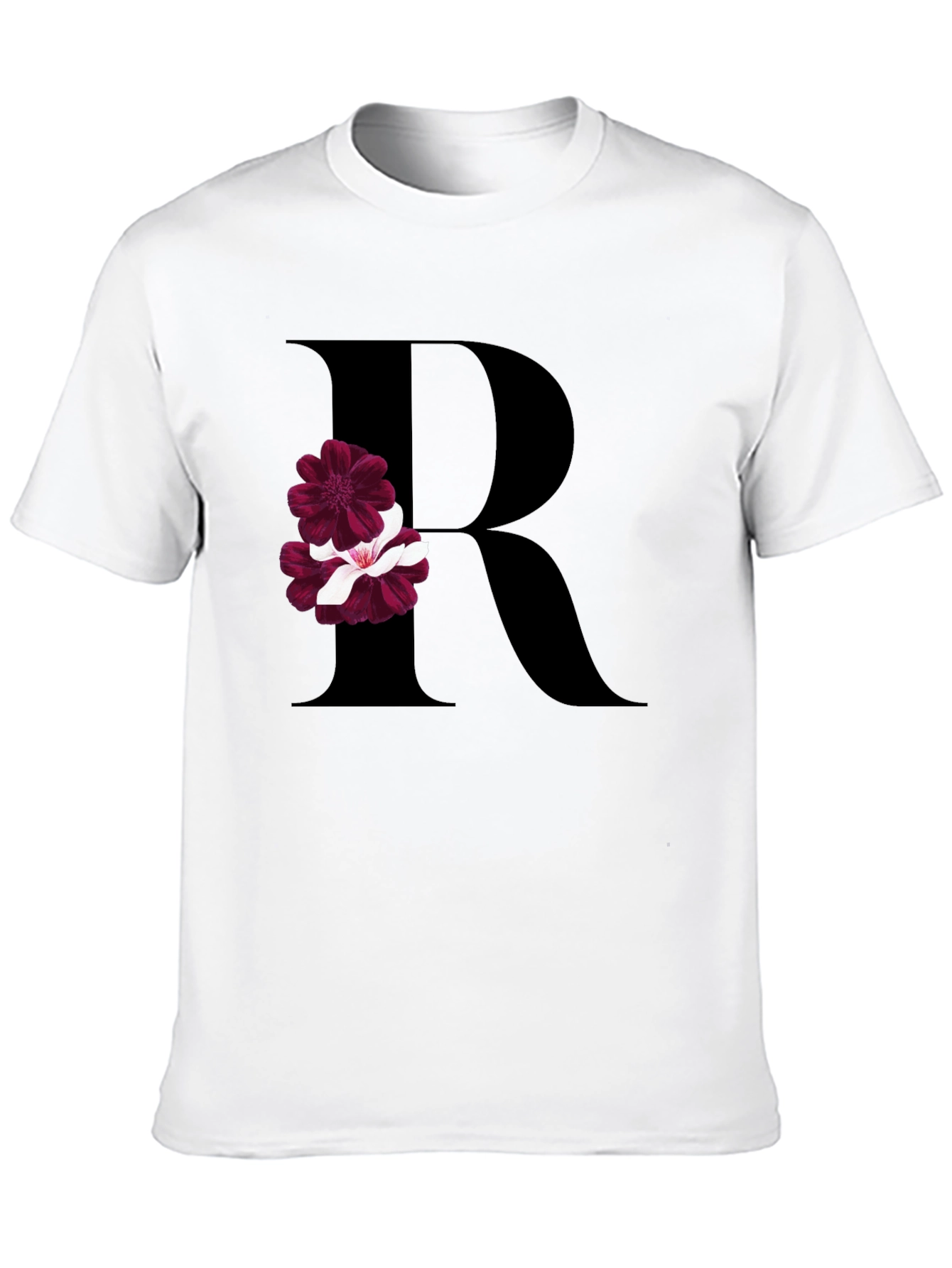 Floral Letter R Black T-Shirt