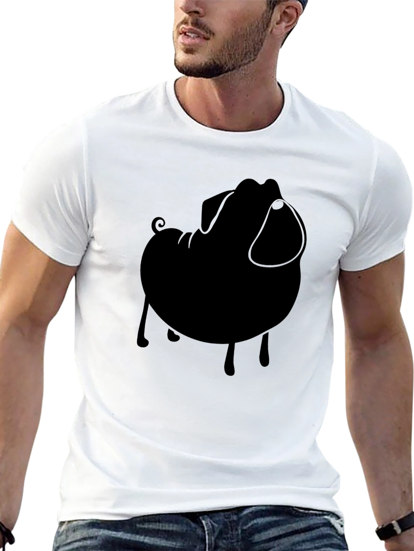 Black Pug Silhouette Tee - Modern Casual Style