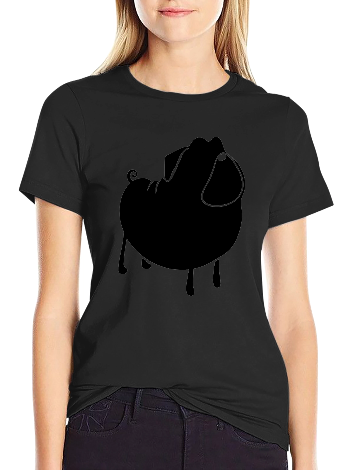 Black Pug Silhouette Tee - Modern Casual Style