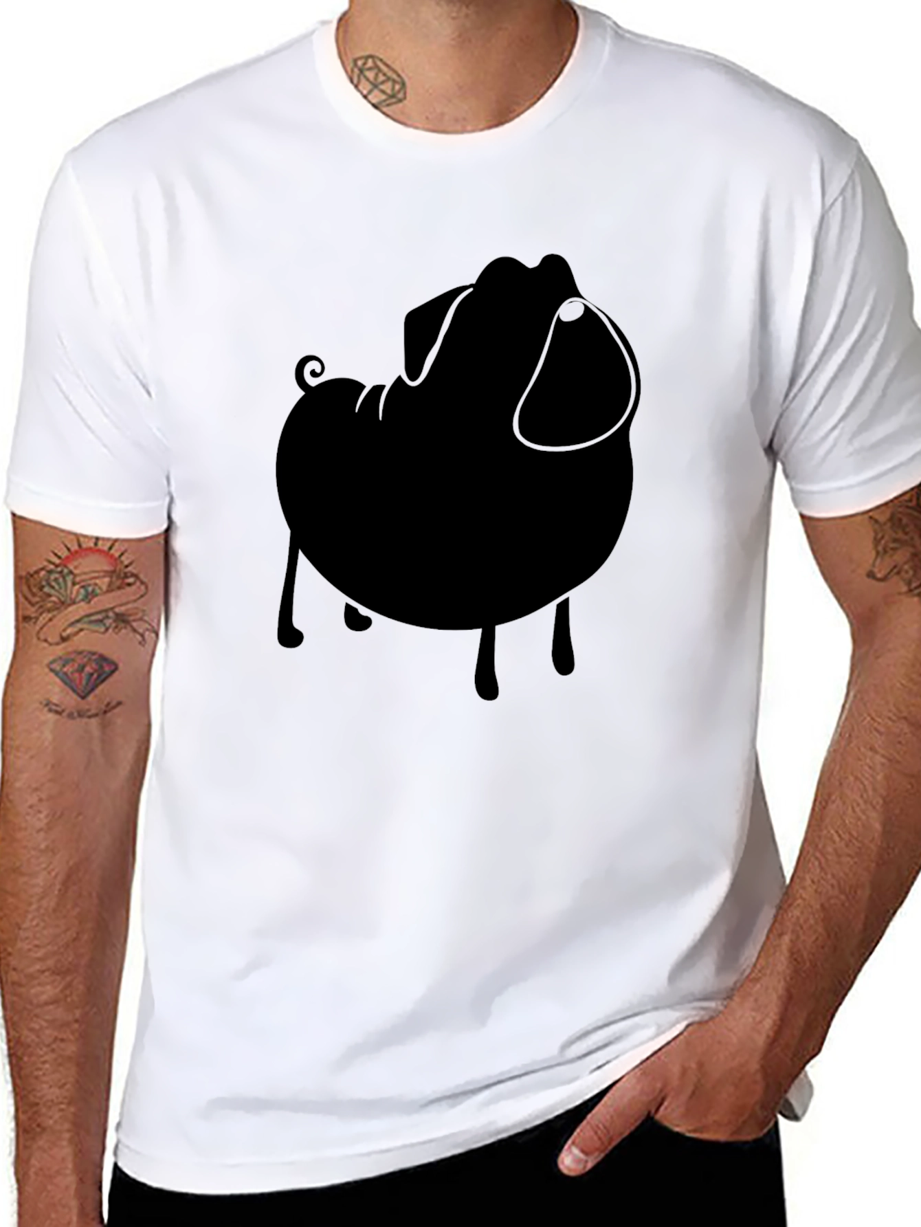 Black Pug Silhouette Tee - Modern Casual Style