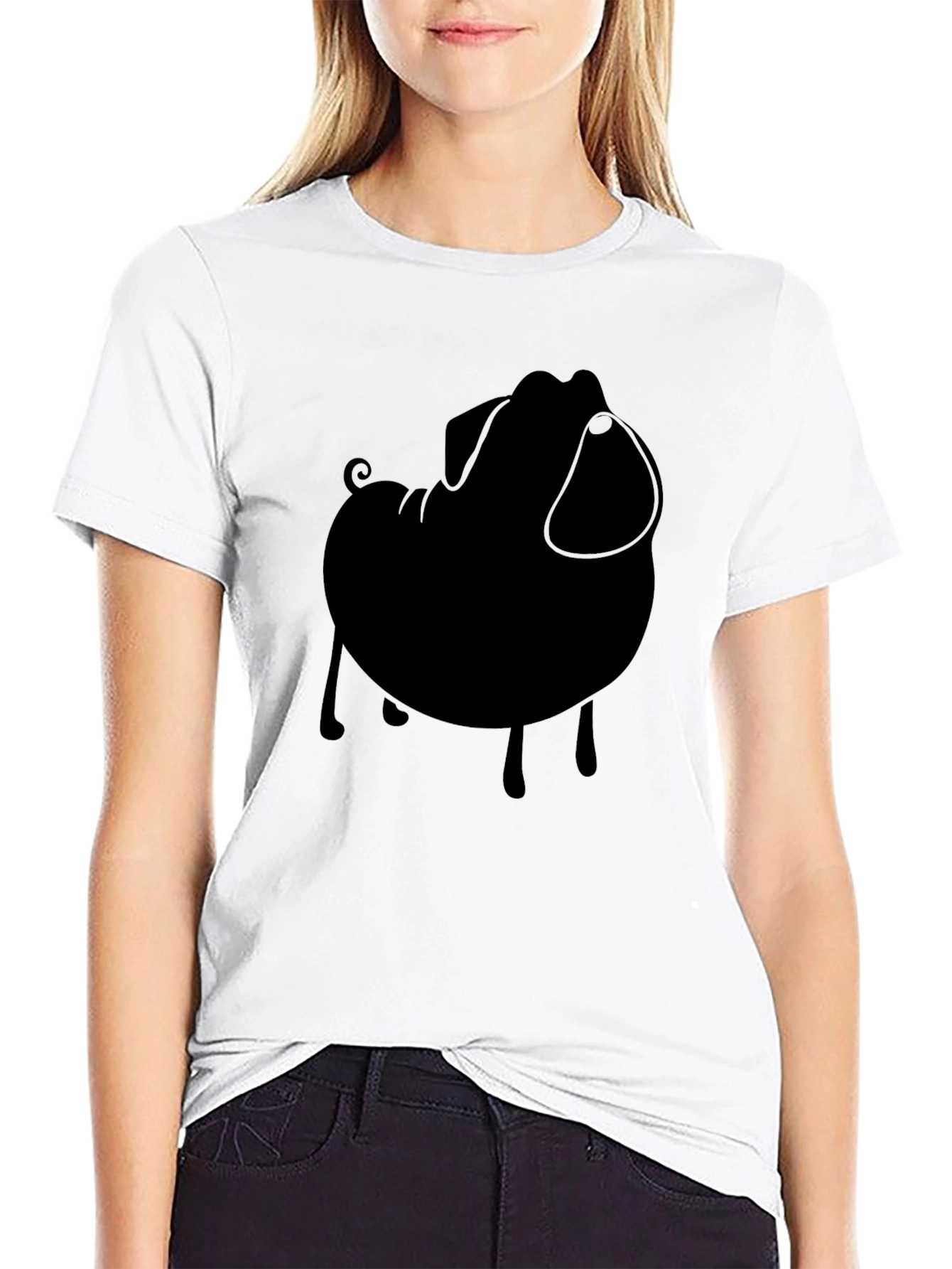 Black Pug Silhouette Tee - Modern Casual Style