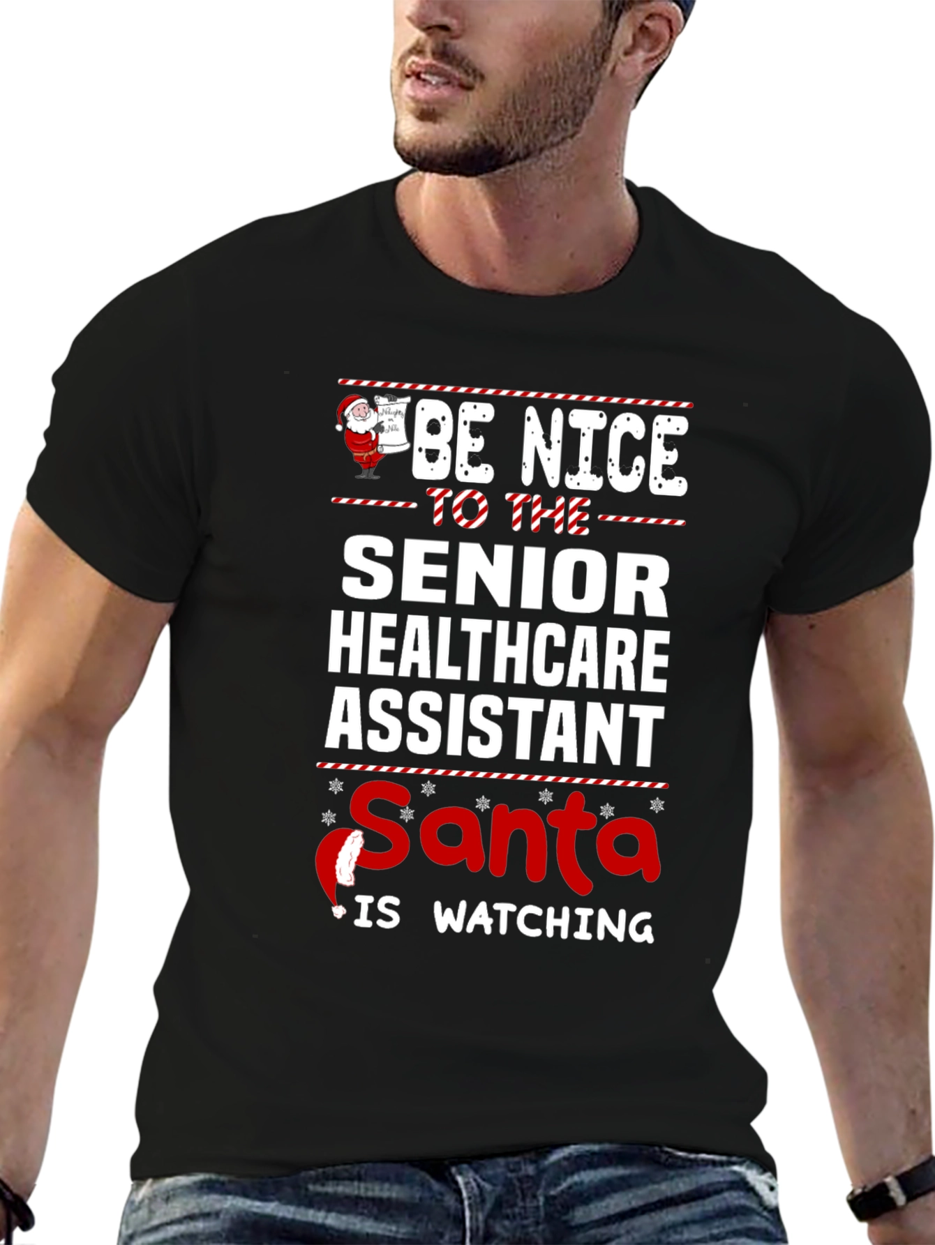 Senior Healthcare Assistant Santa Watching T-Shirt