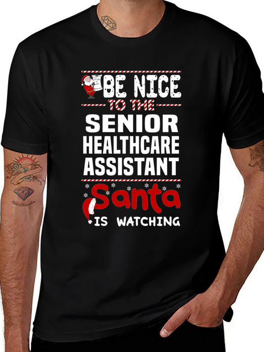 Senior Healthcare Assistant Santa Watching T-Shirt