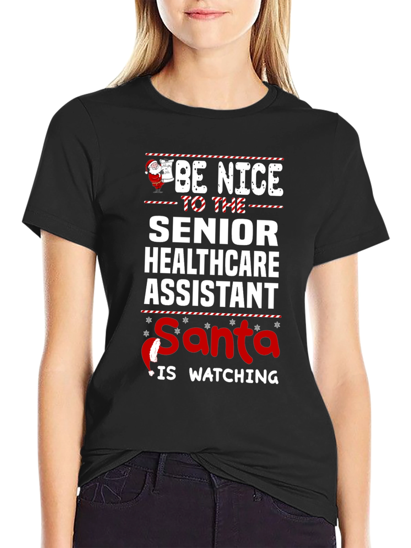 Senior Healthcare Assistant Santa Watching T-Shirt