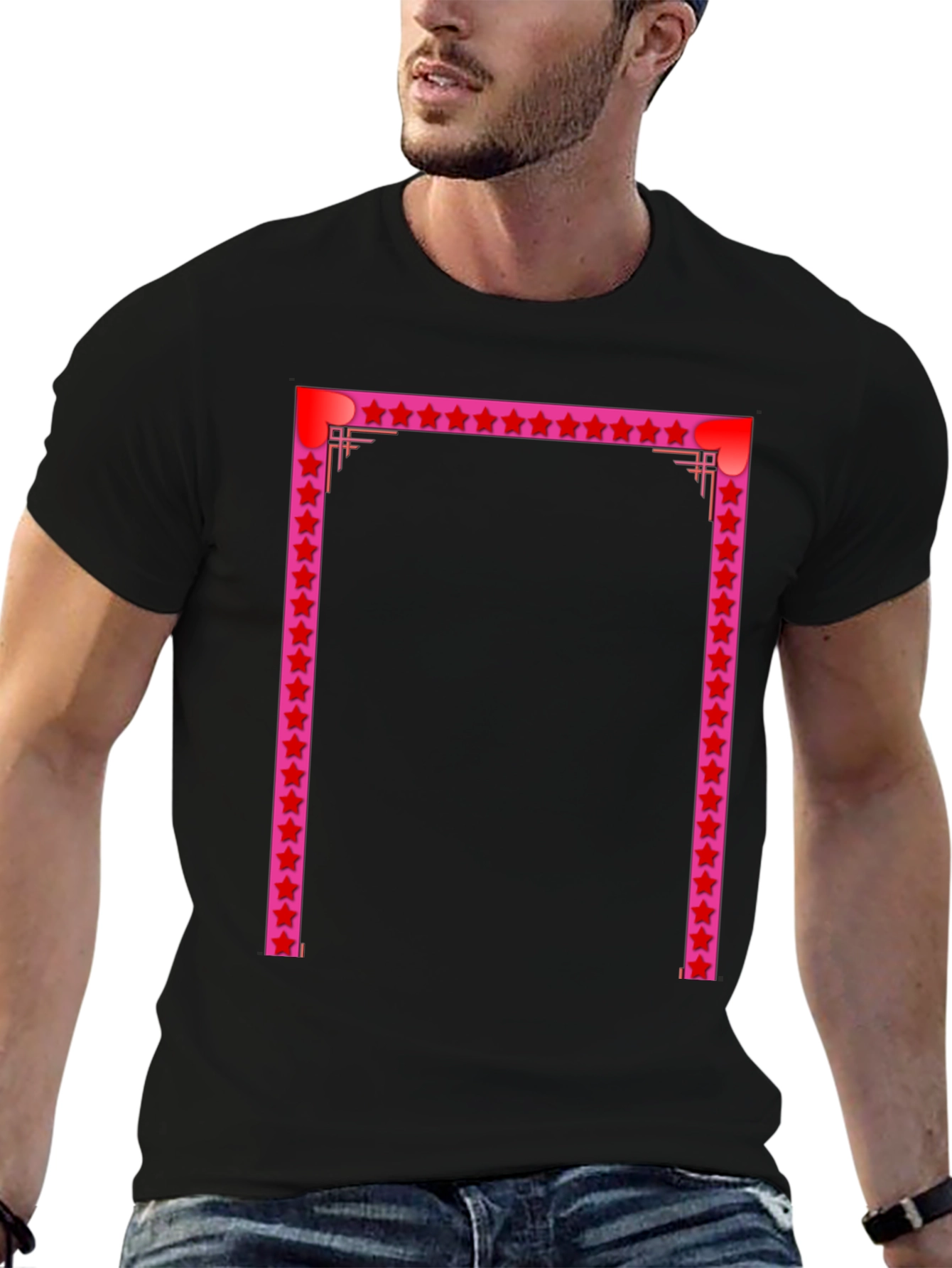 Stylish Black Tee with Star Frame Design