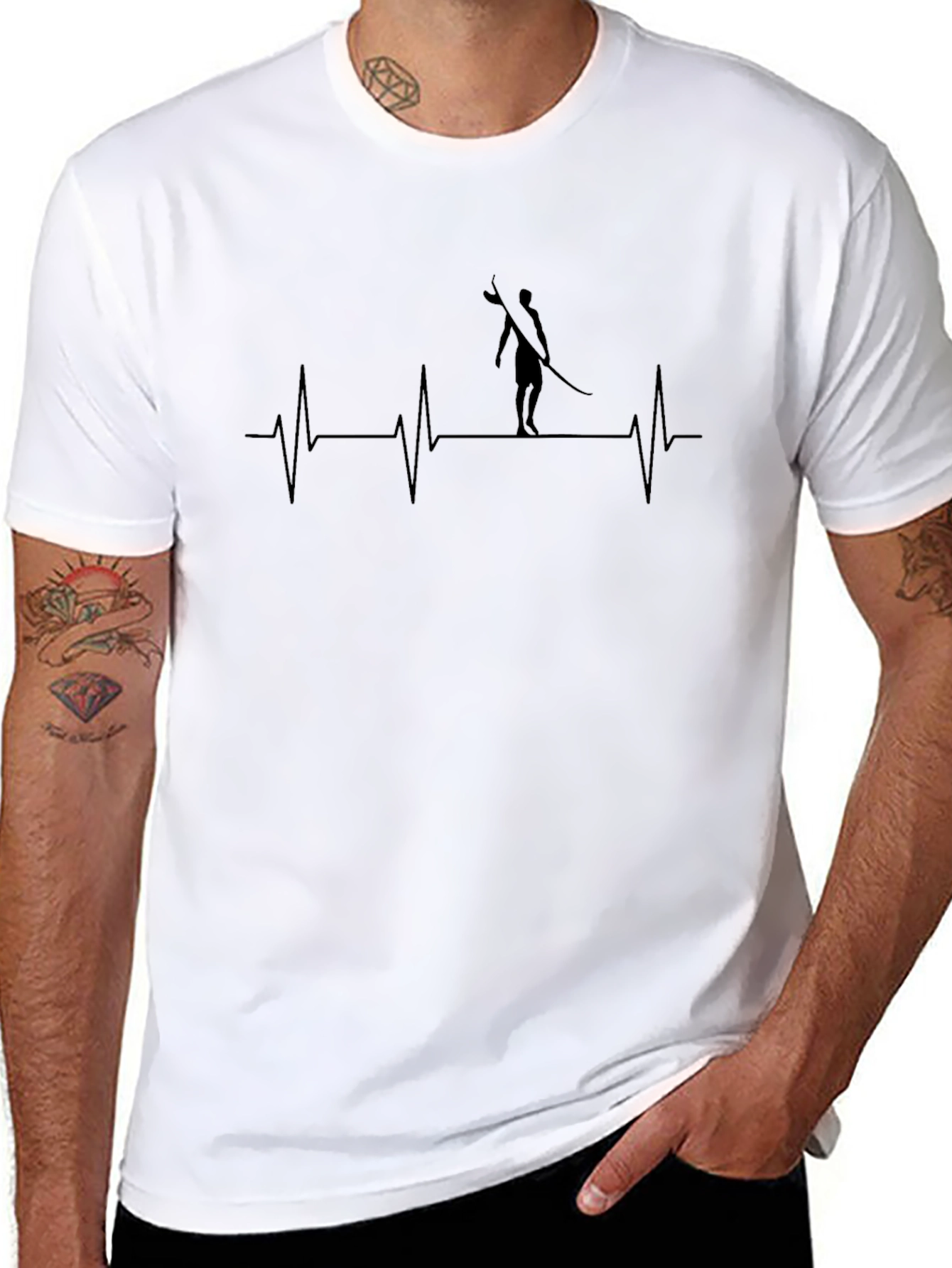 Surfer Heartbeat T-Shirt - Black