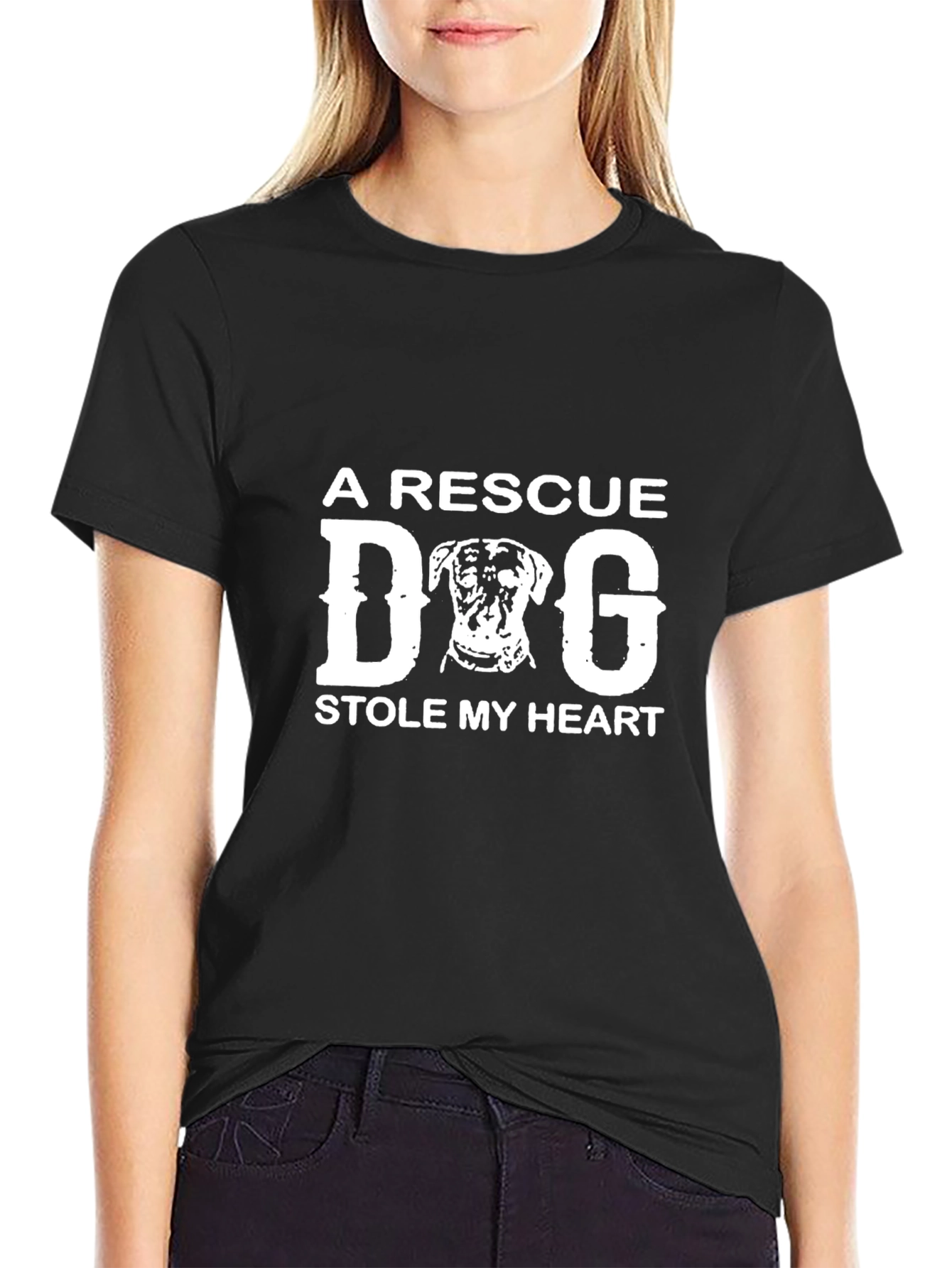 Rescue Dog Stole My Heart Black T-Shirt