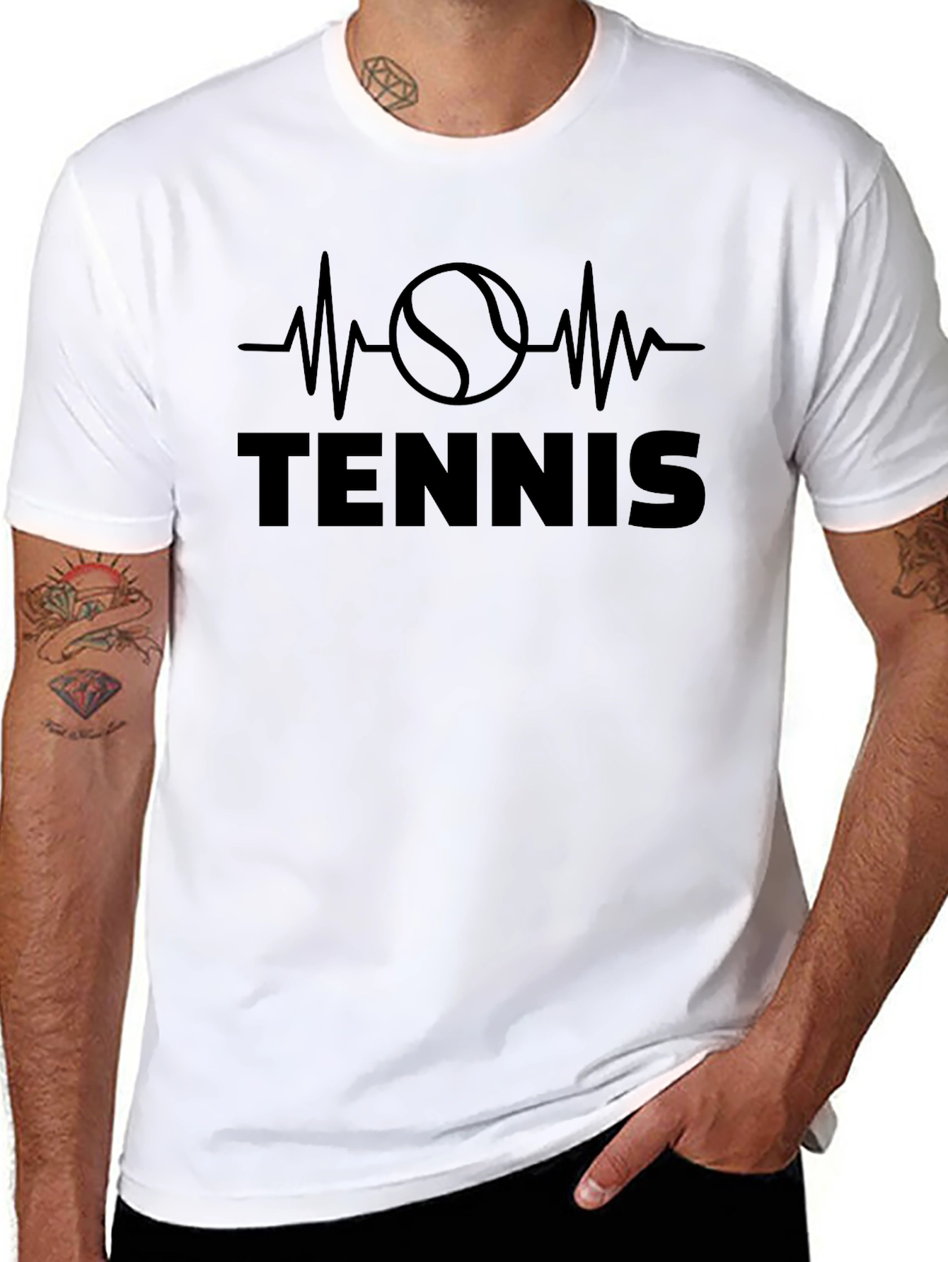 Tennis Heartbeat Graphic T-Shirt - Black