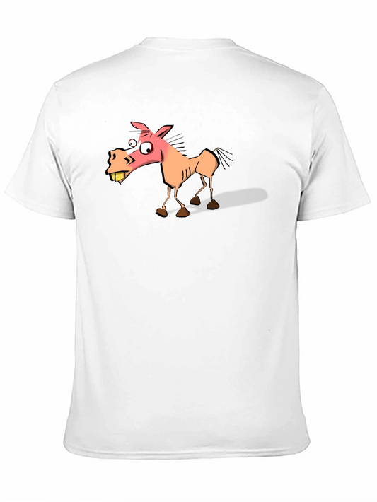 Funny Cartoon Horse Graphic Tee - Black Casual T-Shirt