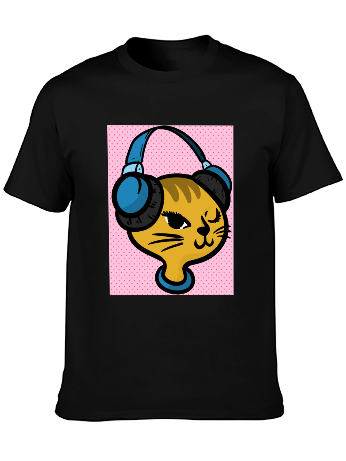 DJ Cat Graphic Tee - Stylish Black Cotton T-Shirt