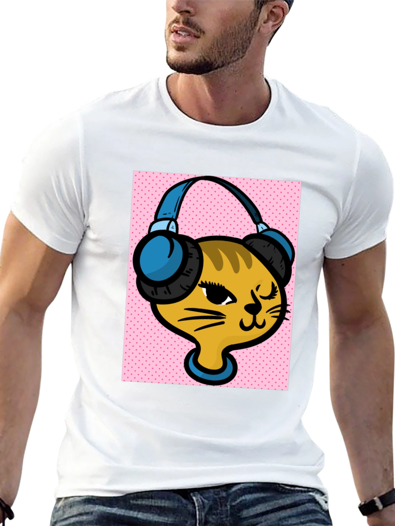 DJ Cat Graphic Tee - Stylish Black Cotton T-Shirt