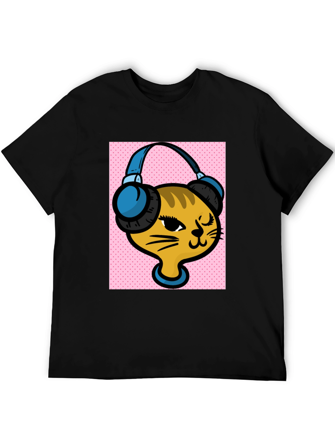 DJ Cat Graphic Tee - Stylish Black Cotton T-Shirt