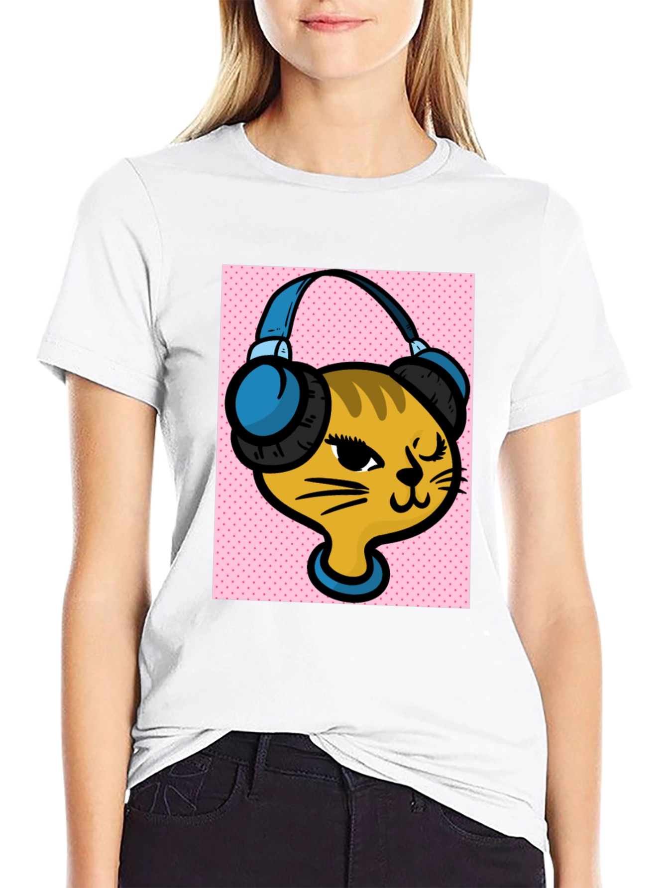 DJ Cat Graphic Tee - Stylish Black Cotton T-Shirt