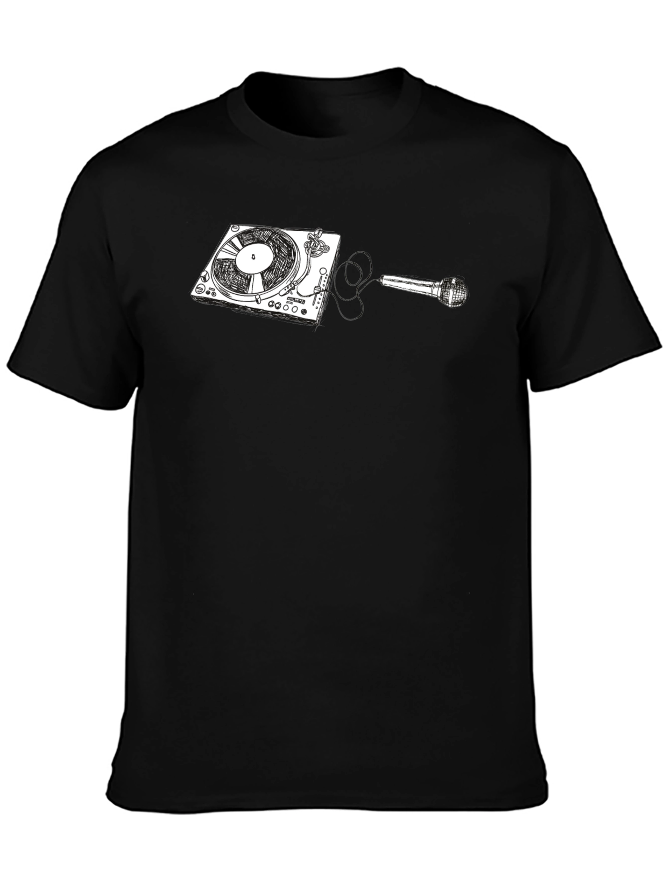 DJ Turntable and Microphone Graphic Tee - Black