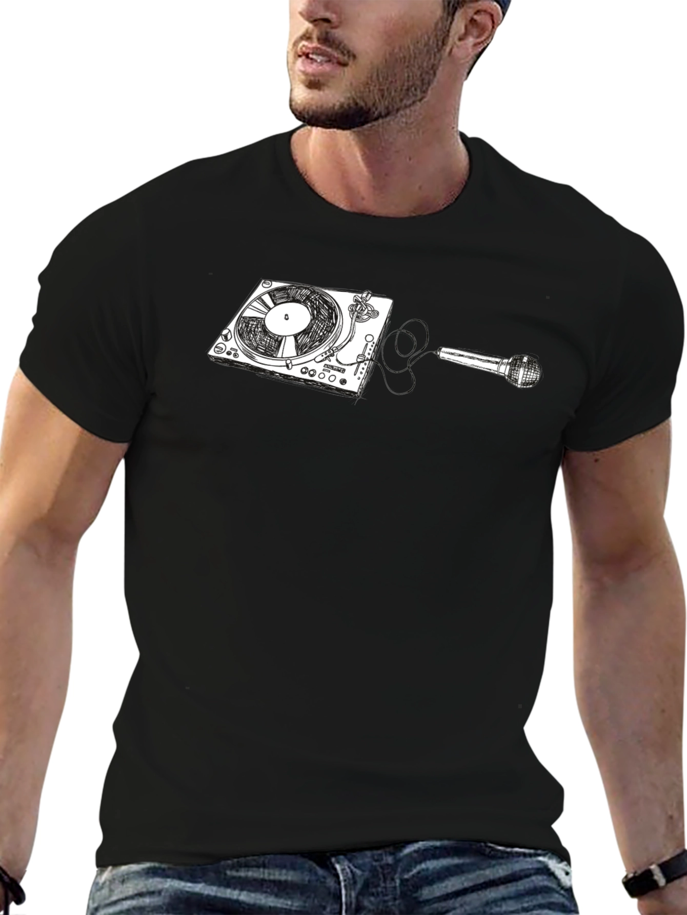 DJ Turntable and Microphone Graphic Tee - Black