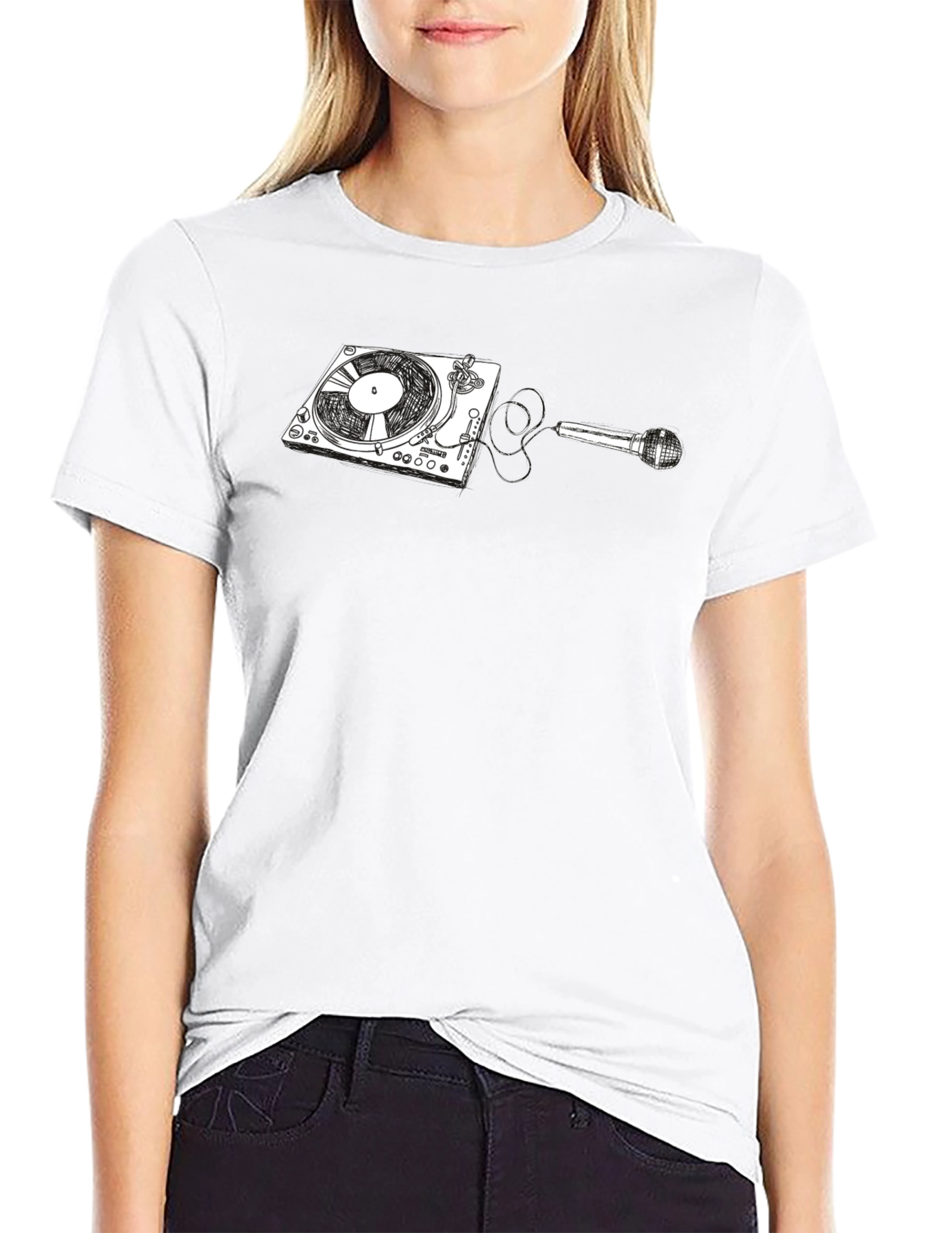 DJ Turntable and Microphone Graphic Tee - Black