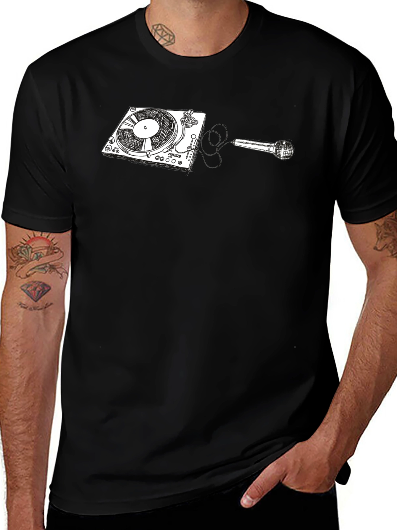 DJ Turntable and Microphone Graphic Tee - Black