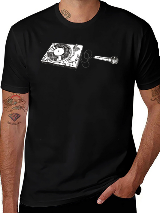 DJ Turntable and Microphone Graphic Tee - Black