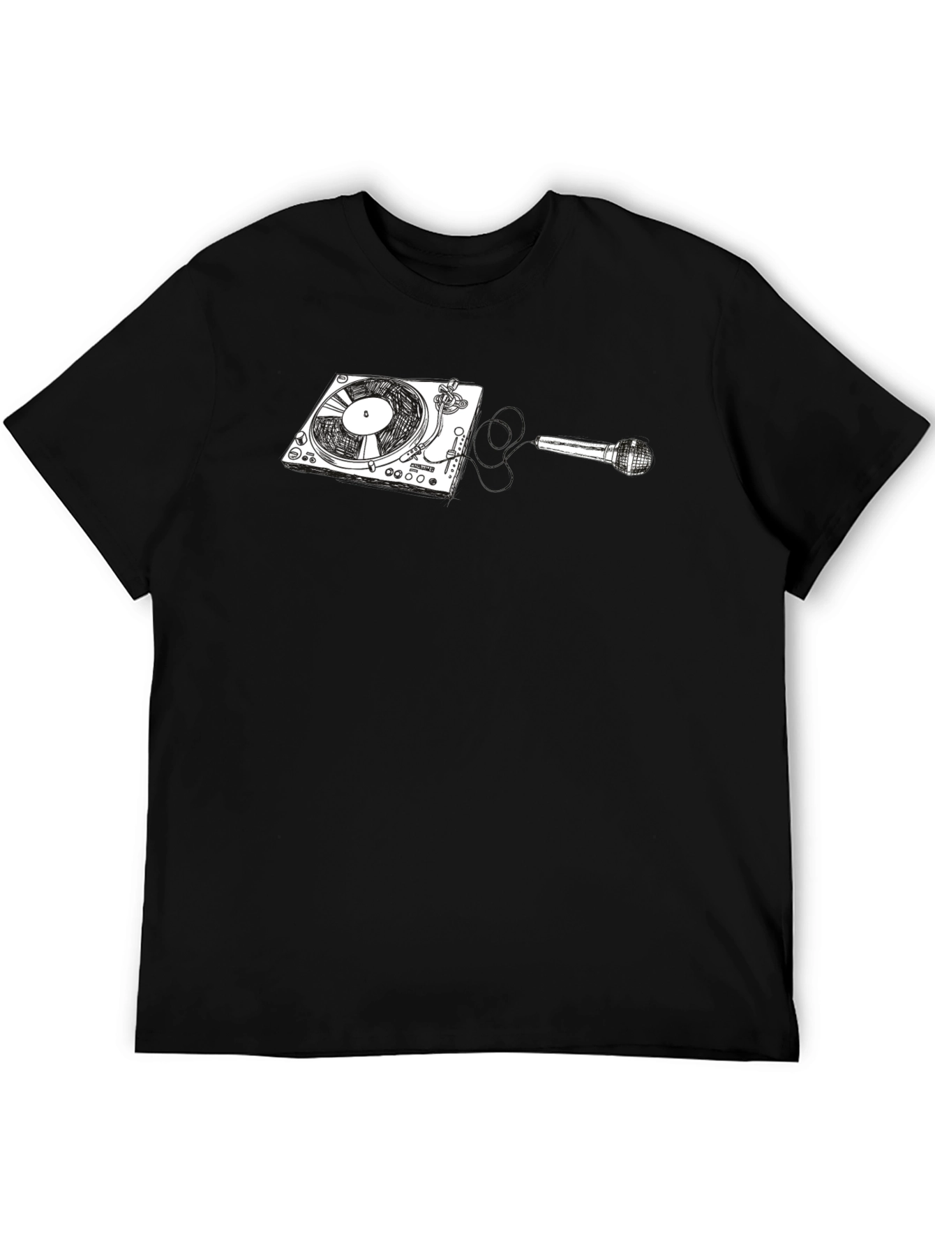 DJ Turntable and Microphone Graphic Tee - Black